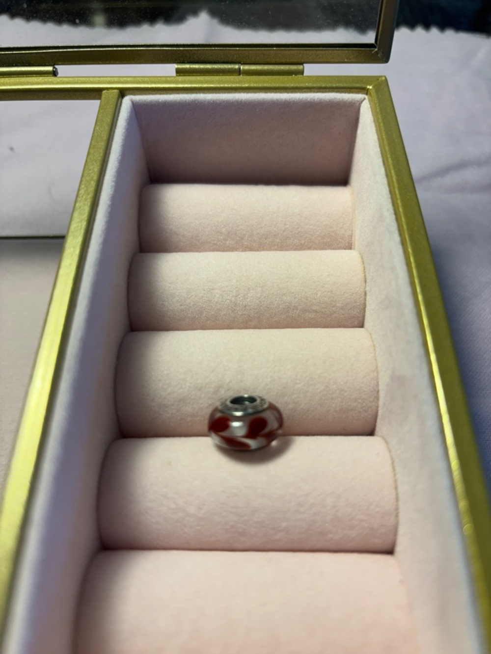 Pandora Magenta and White Swirl Glass Charm